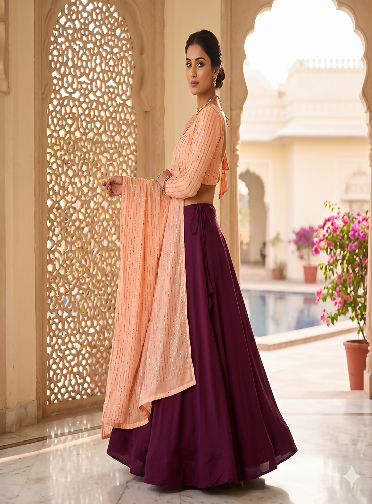 Teeya Creation Women's New Magenta Designer Lehenga Choli Set with Sequin Embroidery Work