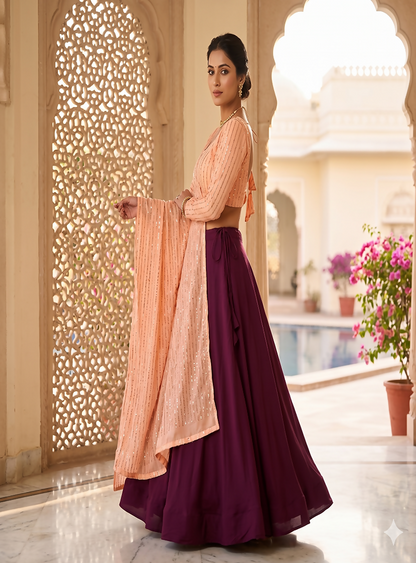 Teeya Creation Women's New Magenta Designer Lehenga Choli Set with Sequin Embroidery Work