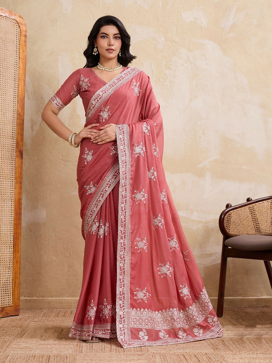 Teeya Creation Womens New Latest Party Wear Soft Georgette Saree-Peach