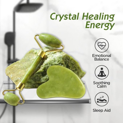 Bronson Professional Jade Roller & Gua Sha Face Neck Dual Head Massage Kit