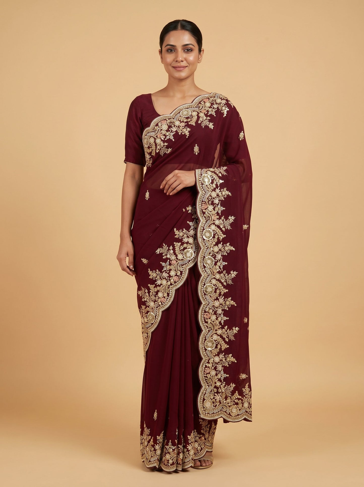 Velvet Wine Saree