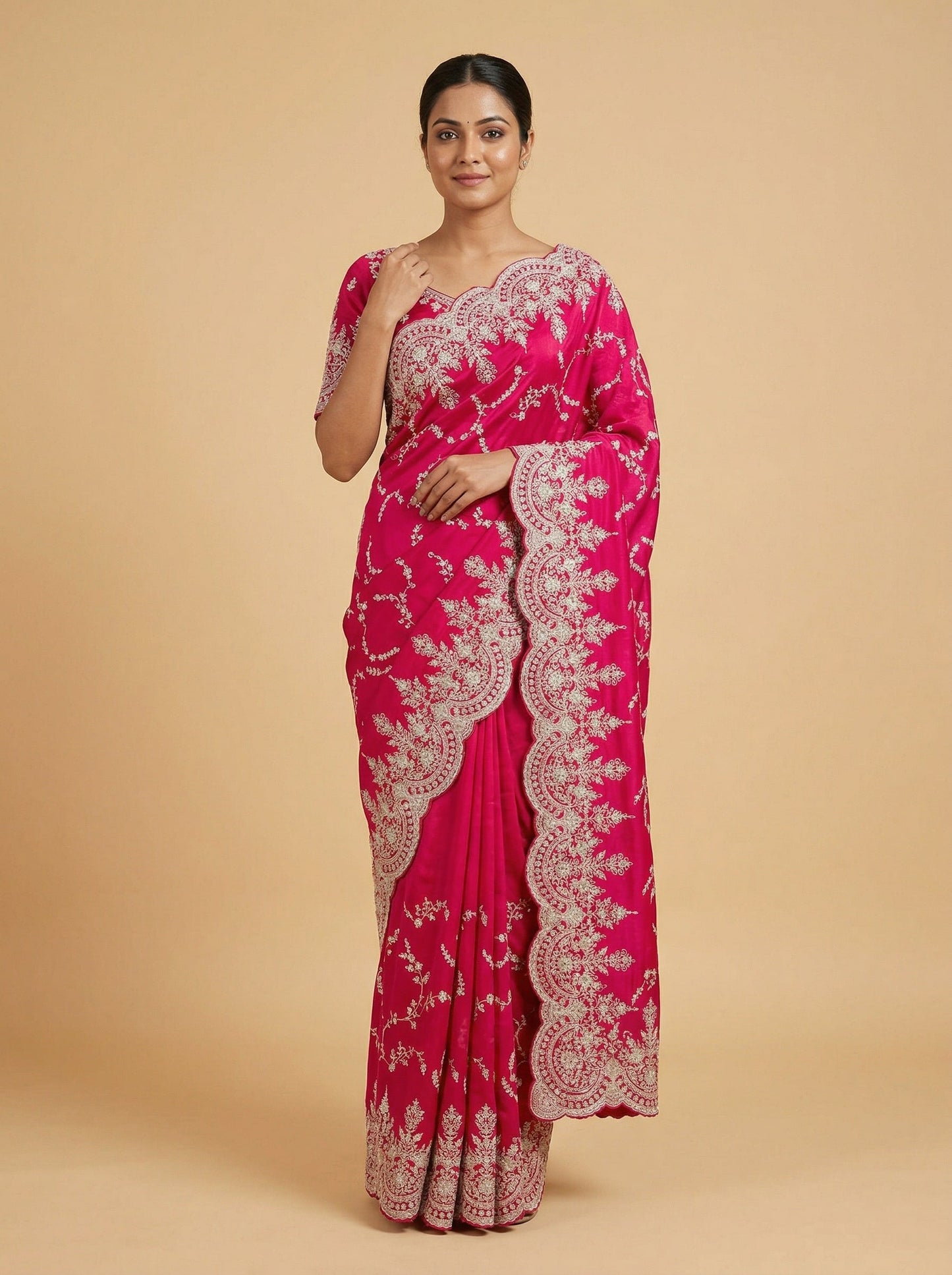 Vermillion Festive Red Embroidered Saree