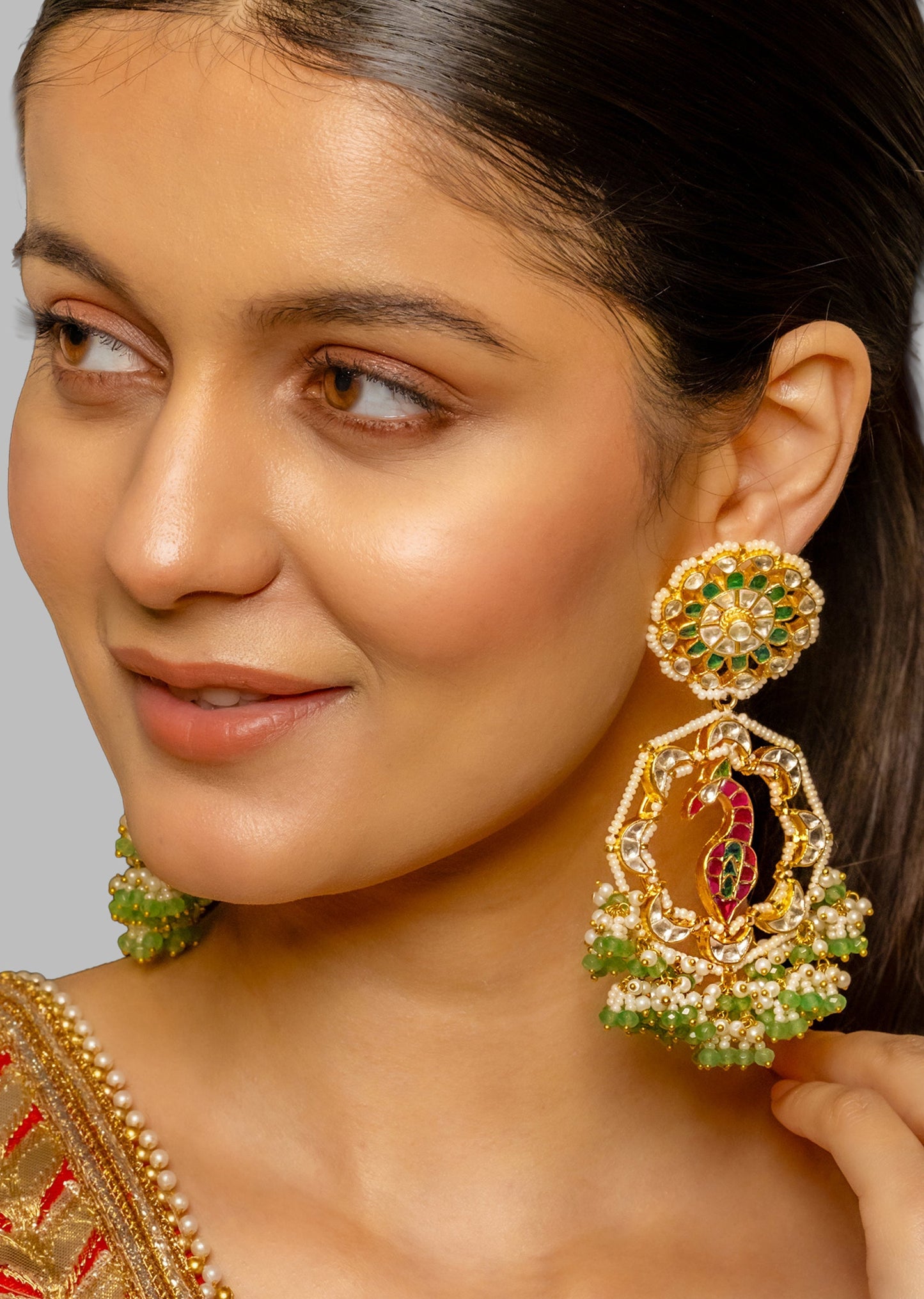Vibrant Multi Stone Kundan Polki Bridal Earrings