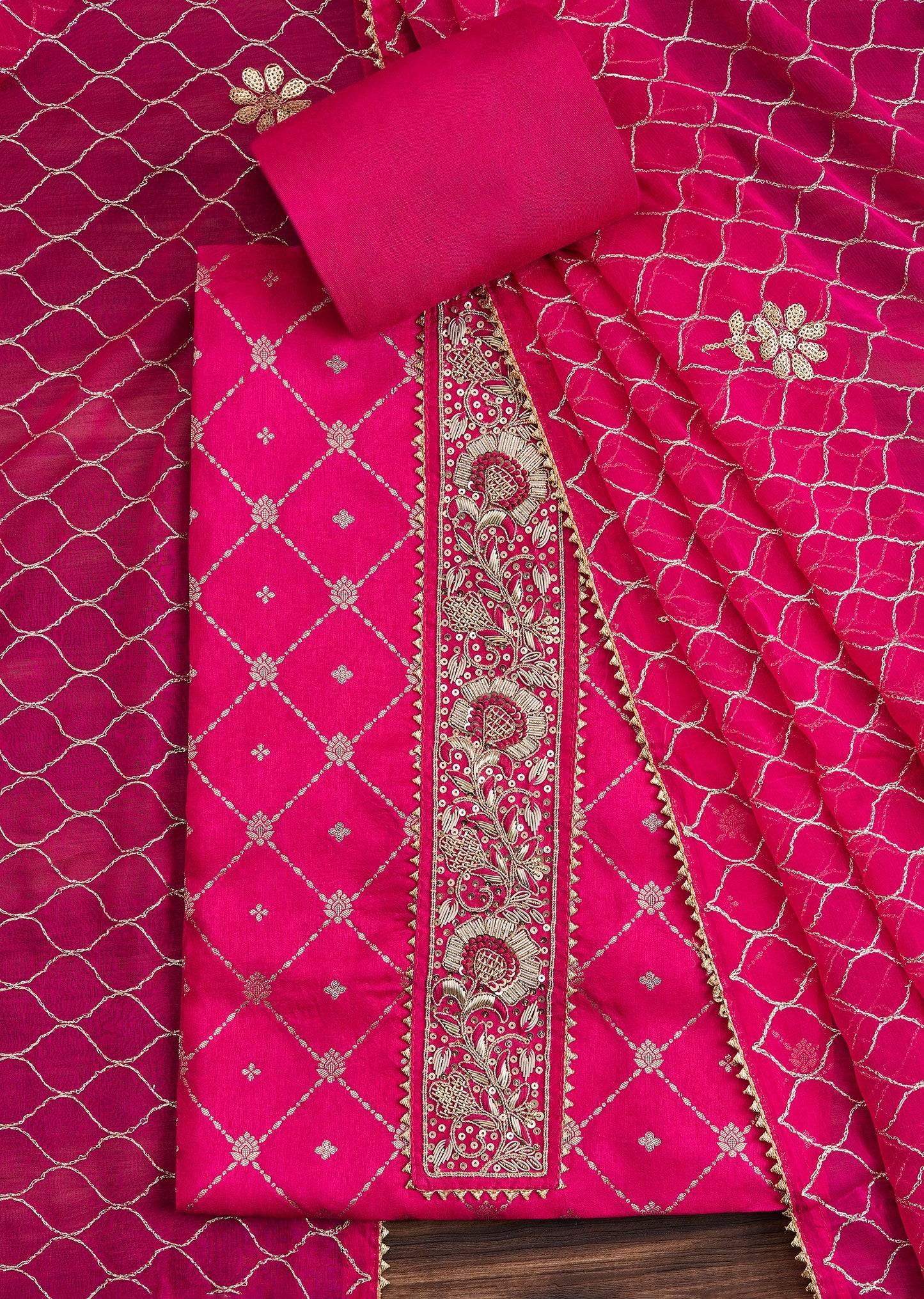 Vibrant Rani Pink Chanderi Suit