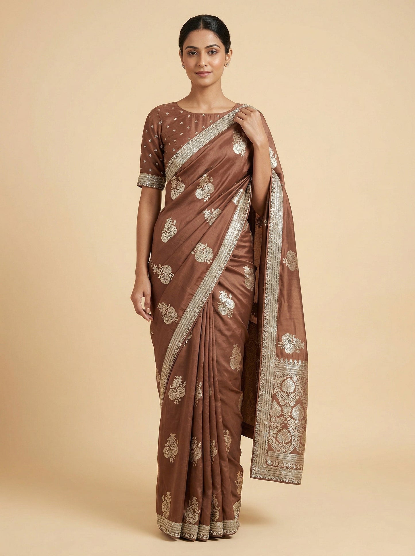 Vintage Rose Embroidered Saree