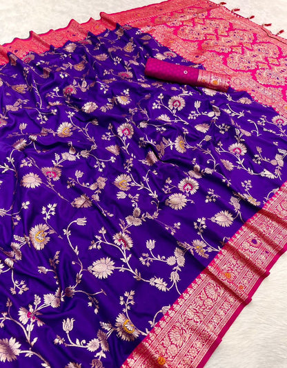 Mameraa Sarees Violet Soft Silk Blend Saree With Zari Weaving Meenakari Design-Violet