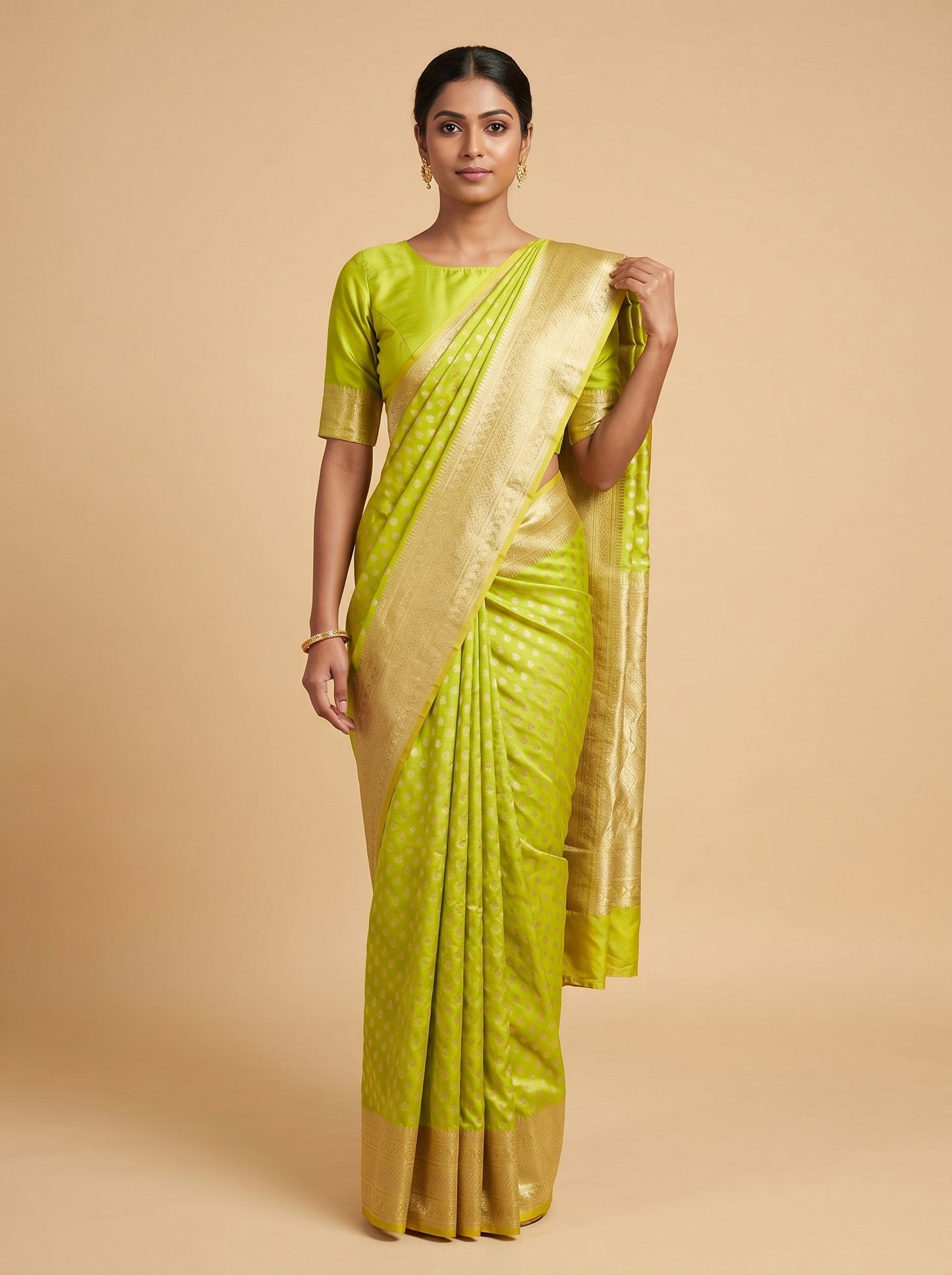 Vivid Parrot Green Handloom Saree