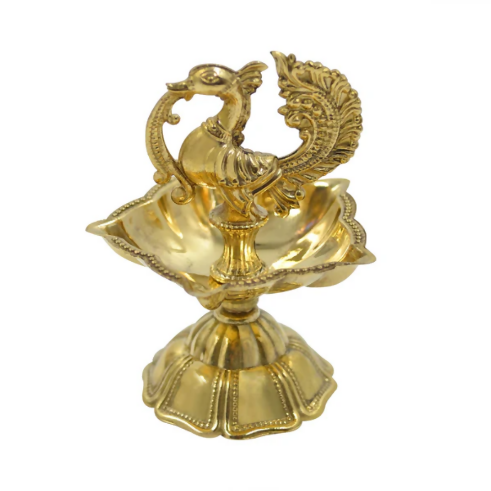 CraftVatika Pure Brass Diya, Peacock Design Brass Diya