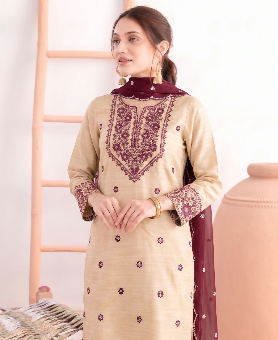 KC Khadi Cotton White Suit With Pink Dupatta 3 Piece Pair For Women