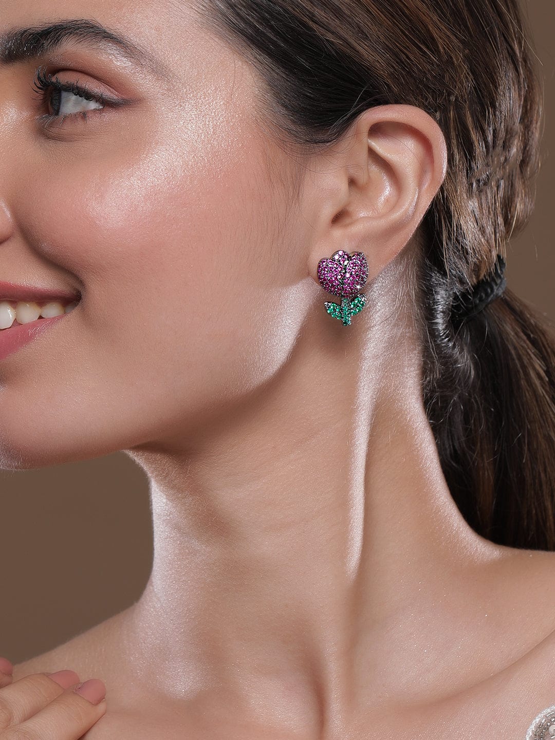 Midnight Rose Sparkle Stud Earrings