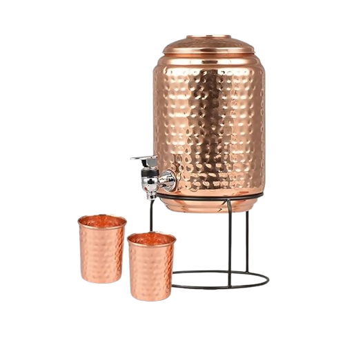 Not Available Copper Water Dispenser with 2 Glass and Stand