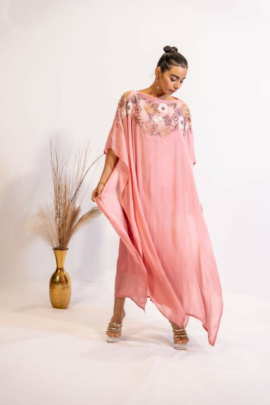 Timaraa Blush Pink Sequined & Beaded Kaftan Dress