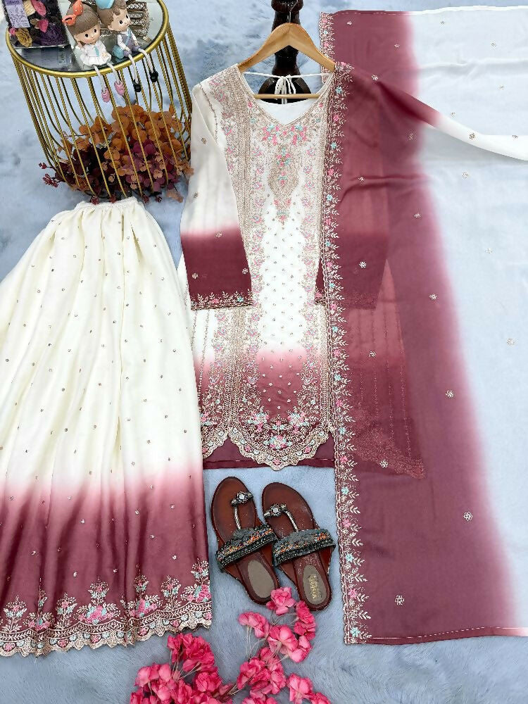 Teeya Creation New Trending Heavy Dual Tone Peding Star Georgette Pink Kurta Set