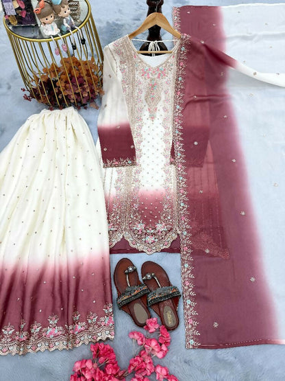 Teeya Creation New Trending Heavy Dual Tone Peding Star Georgette Pink Kurta Set