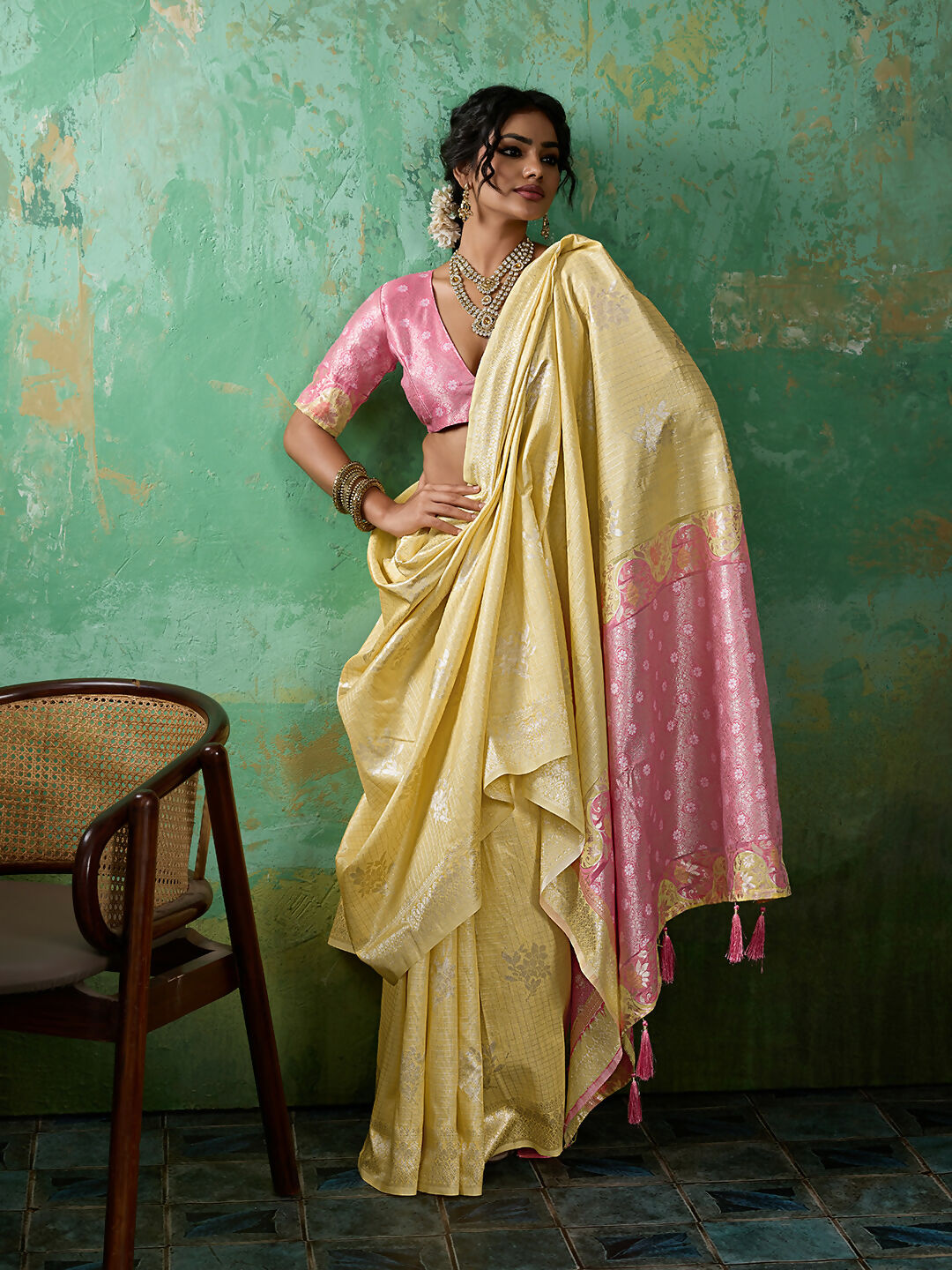 Shree Shyam Fashion Yellow Linen Cotton Saree