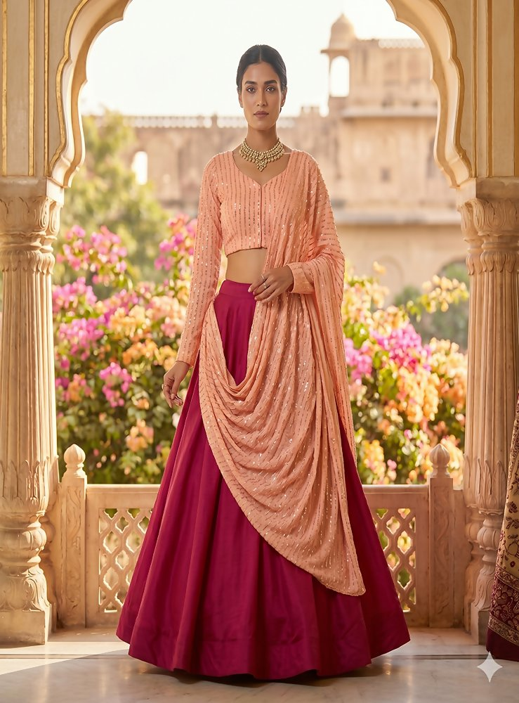 Teeya Creation Women's New Rani Pink Designer Lehenga Choli Set with Sequin Embroidery Work