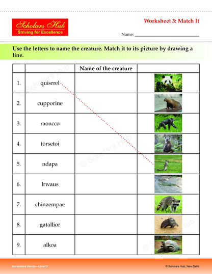 Step By Step Skills Scrambled Words-2Tearble Colourful Worksheets)