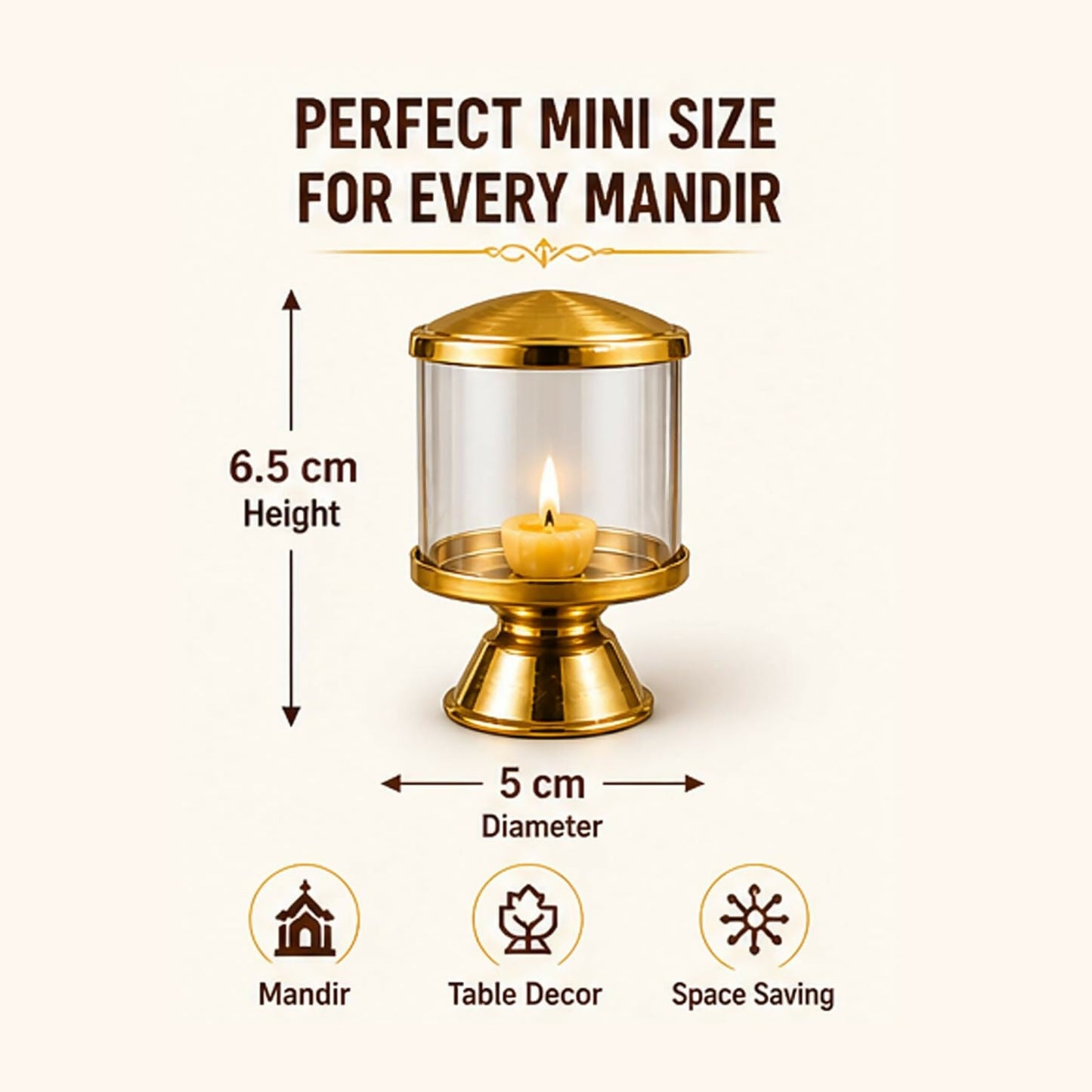 Not Available Pure Brass Ghee Diya for Puja with Glass Cover