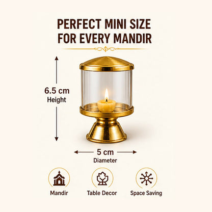 Not Available Pure Brass Ghee Diya for Puja with Glass Cover