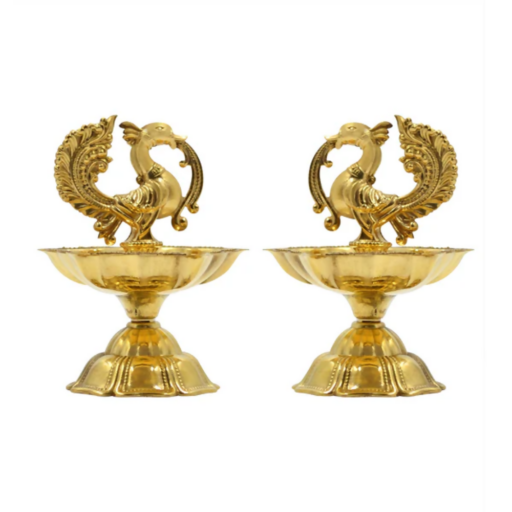 CraftVatika Pure Brass Diya, Peacock Design Brass Diya