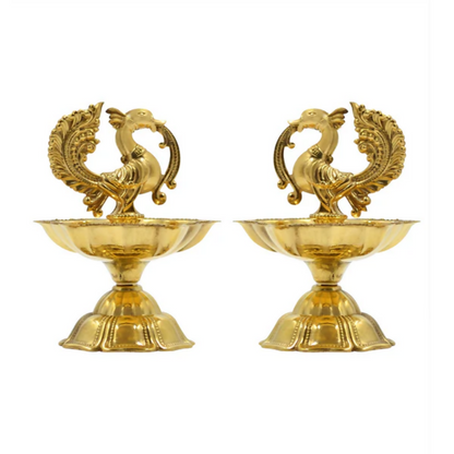CraftVatika Pure Brass Diya, Peacock Design Brass Diya