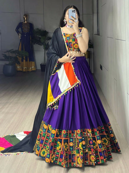 Yash Enterprise Purple Rayon Cotton Embroidery Semi Stitched Navratri Chaniya Choli
