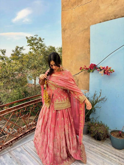 Teeya Creation Womens New Traditional Peach Heavy Work Ethnic Ensemble Lehenga Set