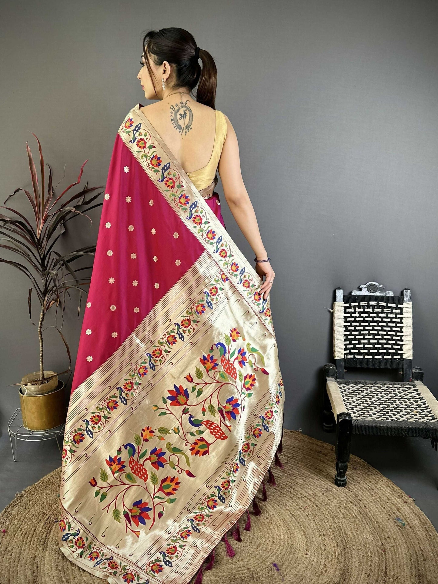 Prime Volt Premium Soft Silk Mayur Paithani Saree with Peacock Meena Weaving & Rich Pallu-Deep Maroon
