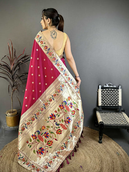 Prime Volt Premium Soft Silk Mayur Paithani Saree with Peacock Meena Weaving & Rich Pallu-Deep Maroon