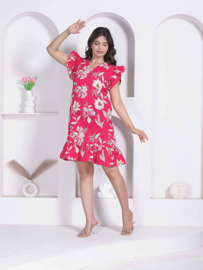 Miravan Women Empire Waist Pink Mini Length Dress