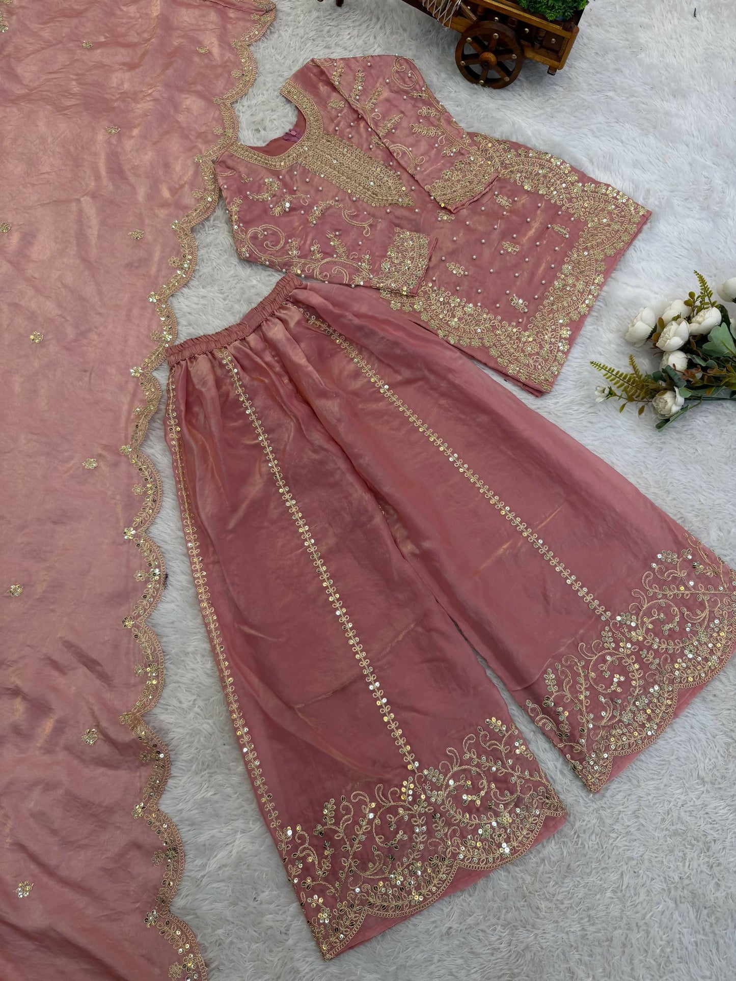 Teeya Creation New Trendy Fully Stitched Ready to Wear Kids Kurta Palazzo Set-Pink