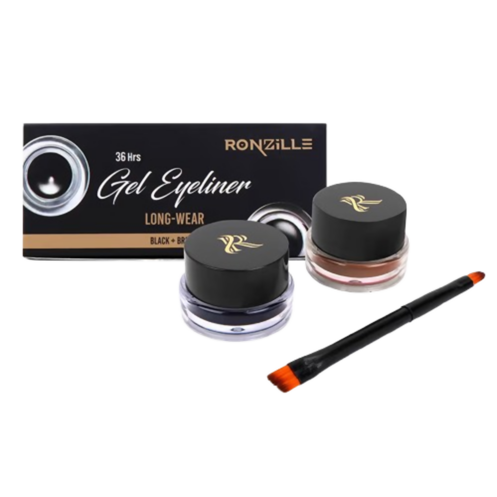 Ronzille 36Hr Waterproof And Smudge Proof Long Wear Gel Eyeliner With Brush - Black And Brown