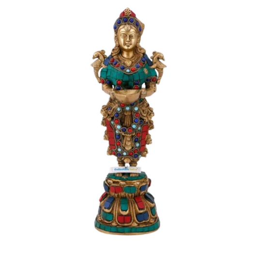 CraftVatika Beautiful Indian Lady Holding Diya Decorative Showpiece