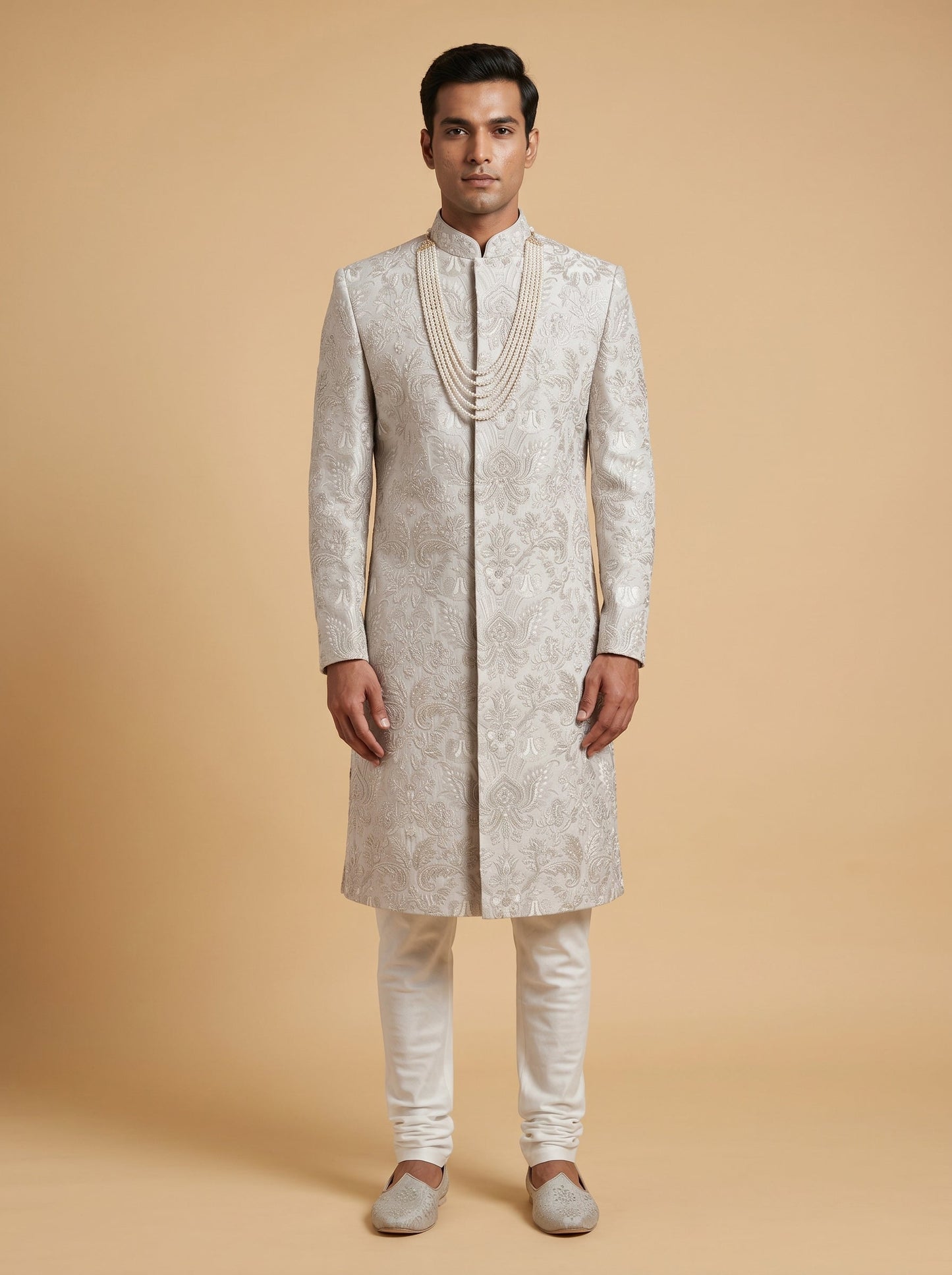 Warm Grey Embroidered Sherwani
