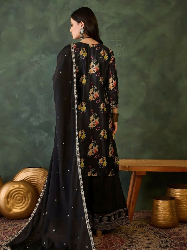 The52 Women's Gorgeous Embroidery Chinon Fabric Straight Kurta Palazzo and Dupatta Set