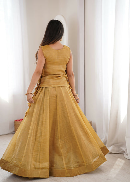 Lorenvalley Fashion Yellow Salsa Crush Plain Lehenga Choli with Koti