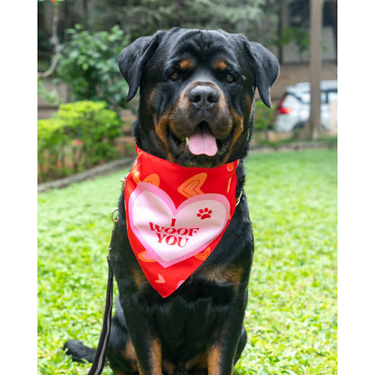 Waggety Dog Bandana - I Woof You, Soft Fabric, Stylish Pet Accessory for Dogs - Red