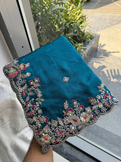 Teeya Creation New Womens Latest Party Wear Soft Chiffon Silk Saree-Blue