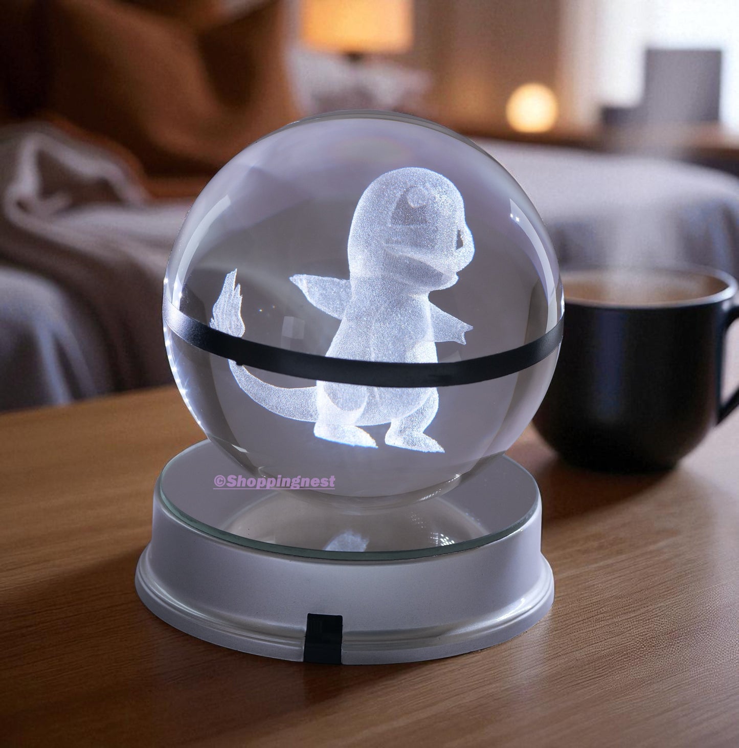 Pokémon Charmander Crystal Poké Ball 3D Laser Engraved Figurine | Color Changing LED Night Lamp |PVC| Collectible by ShoppingNest