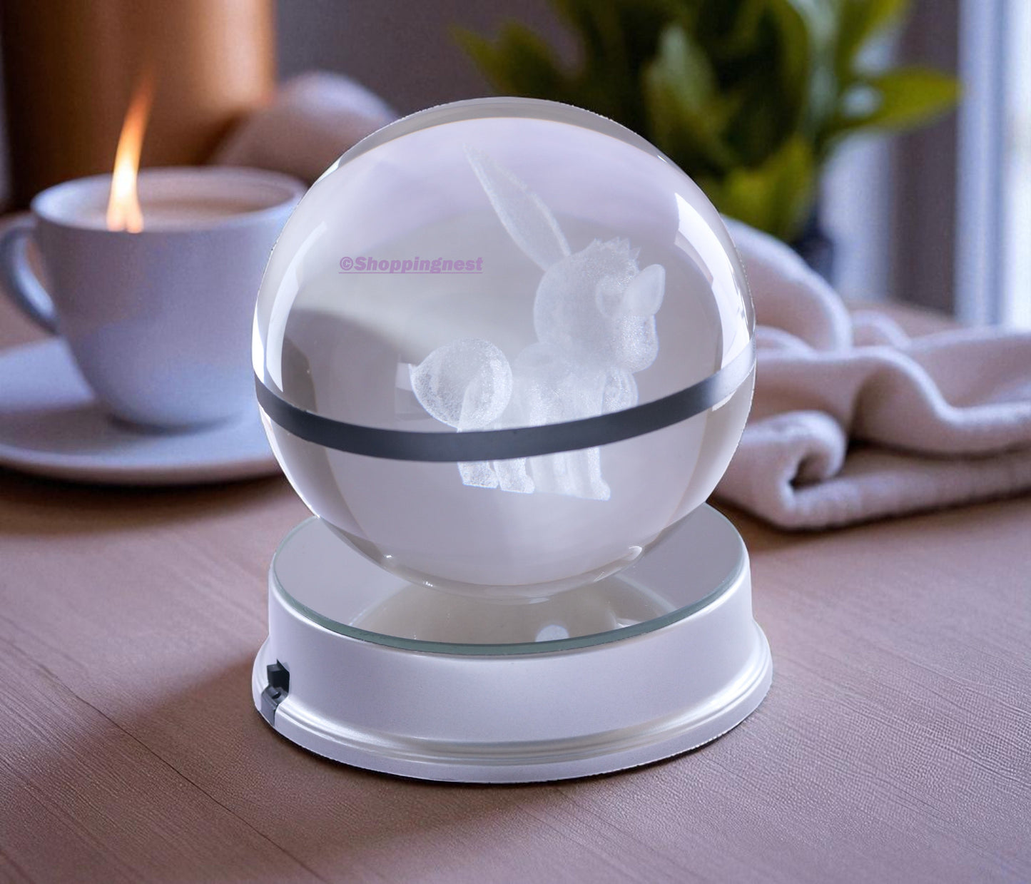 Pokémon Eevee Crystal Poké Ball 3D Laser Engraved Figurine | Color Changing LED Night Lamp |PVC| Collectible by ShoppingNest