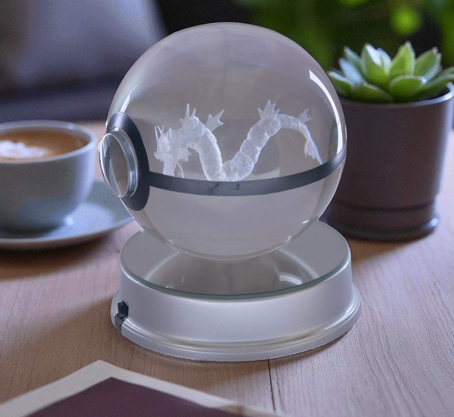 Pokémon Gyarados Crystal Poké Ball 3D Laser Engraved Figurine | Color Changing LED Night Lamp |PVC| Collectible by ShoppingNest