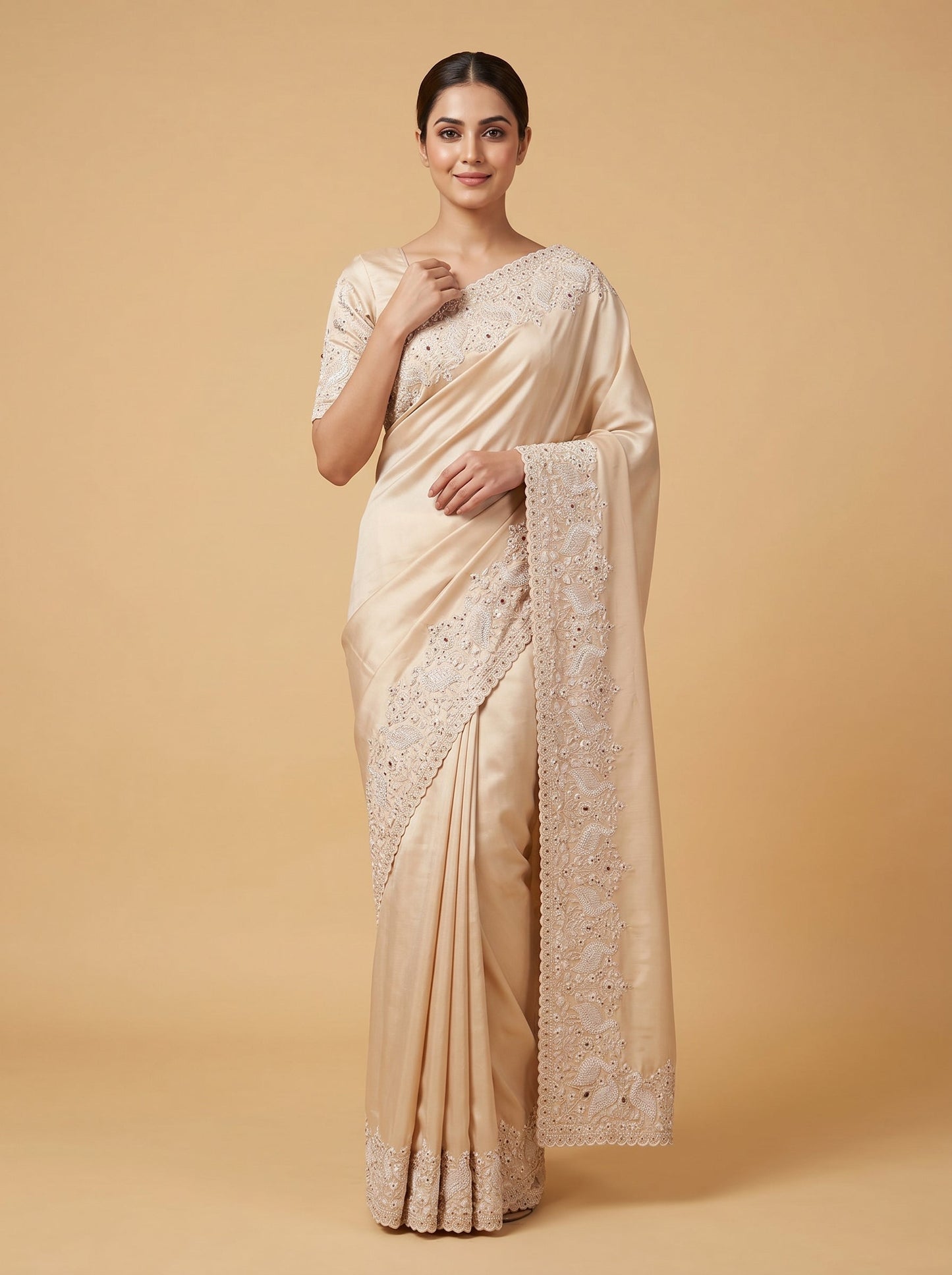 White Clean Finish Embroidered Saree