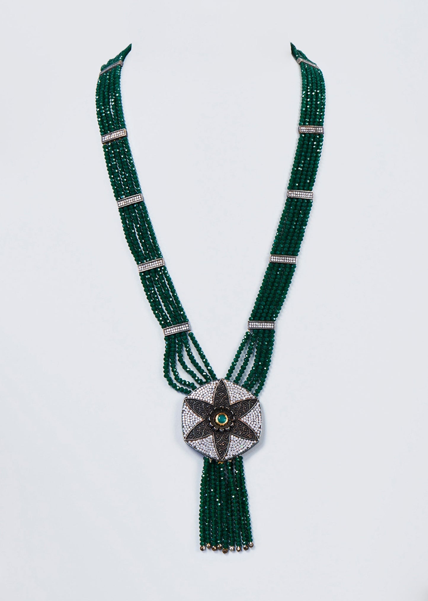 White Finish Green Synthetic Stone Beaded Mala