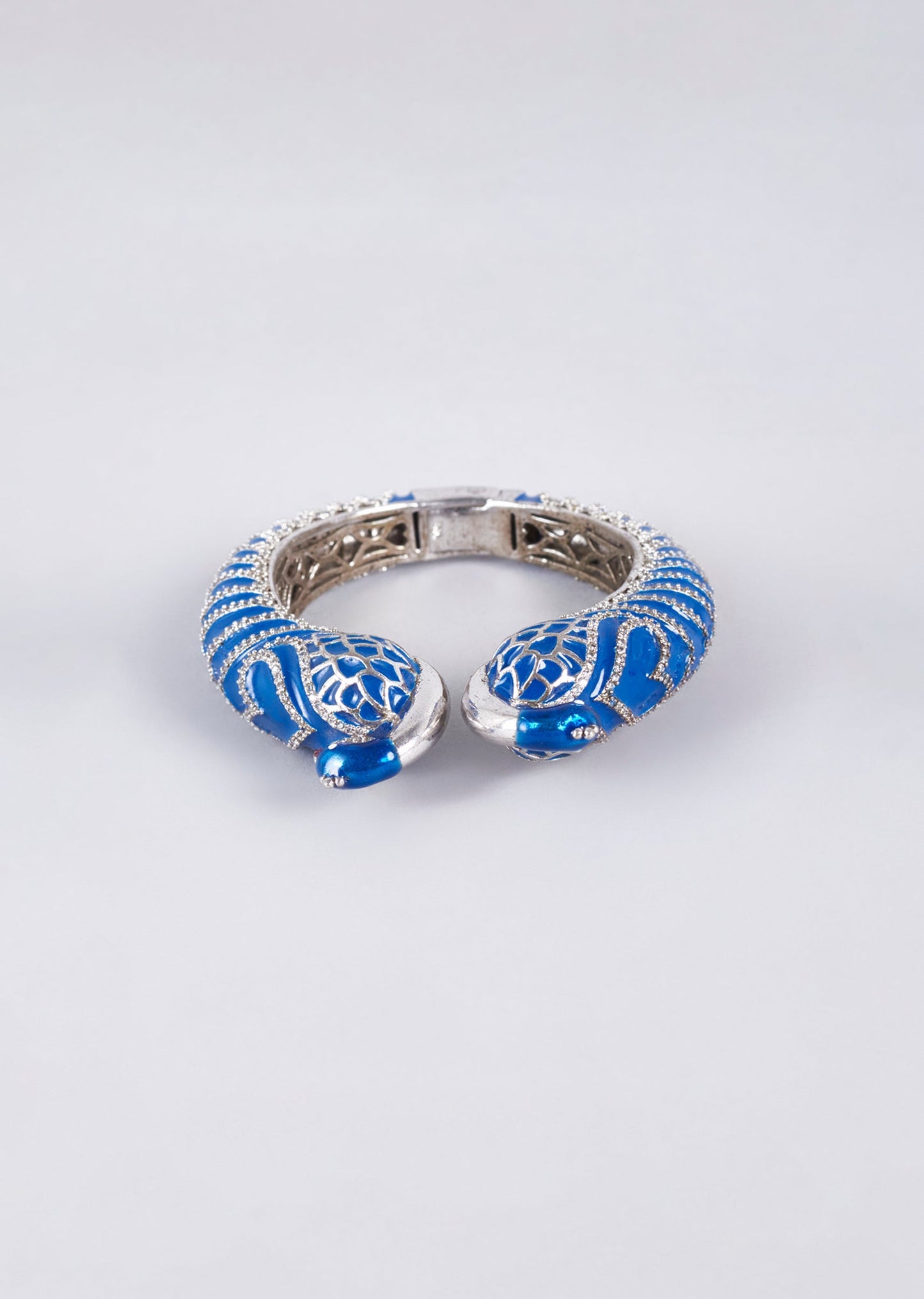 White Finish Kada With Blue Enamel