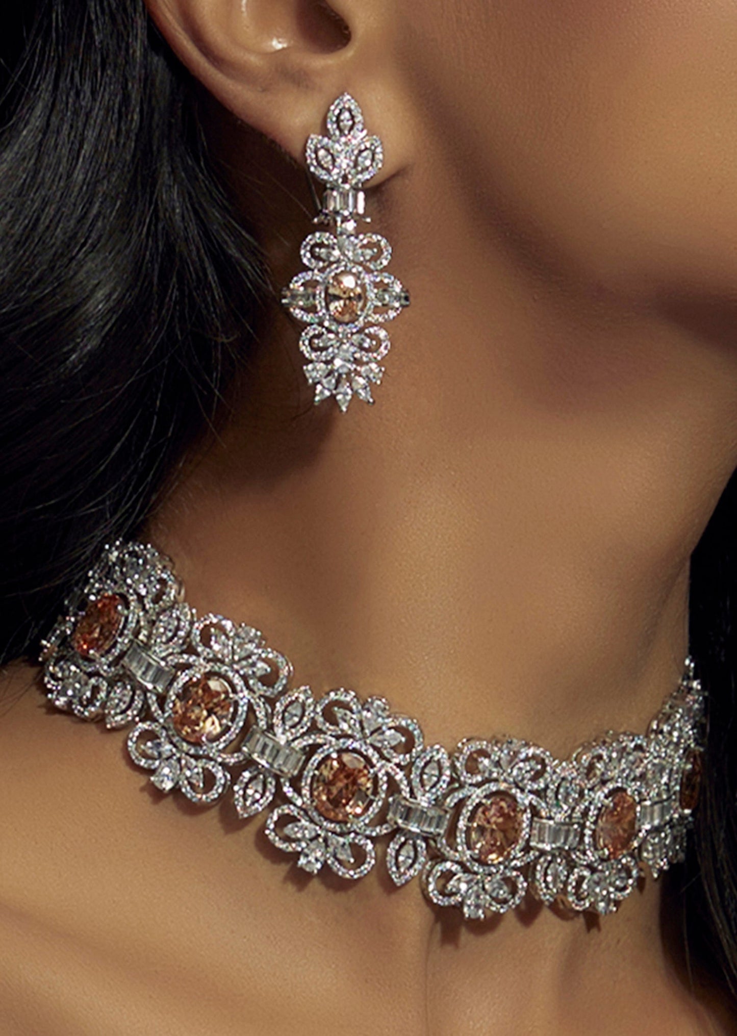 White Finish Zircon Choker Necklace Set