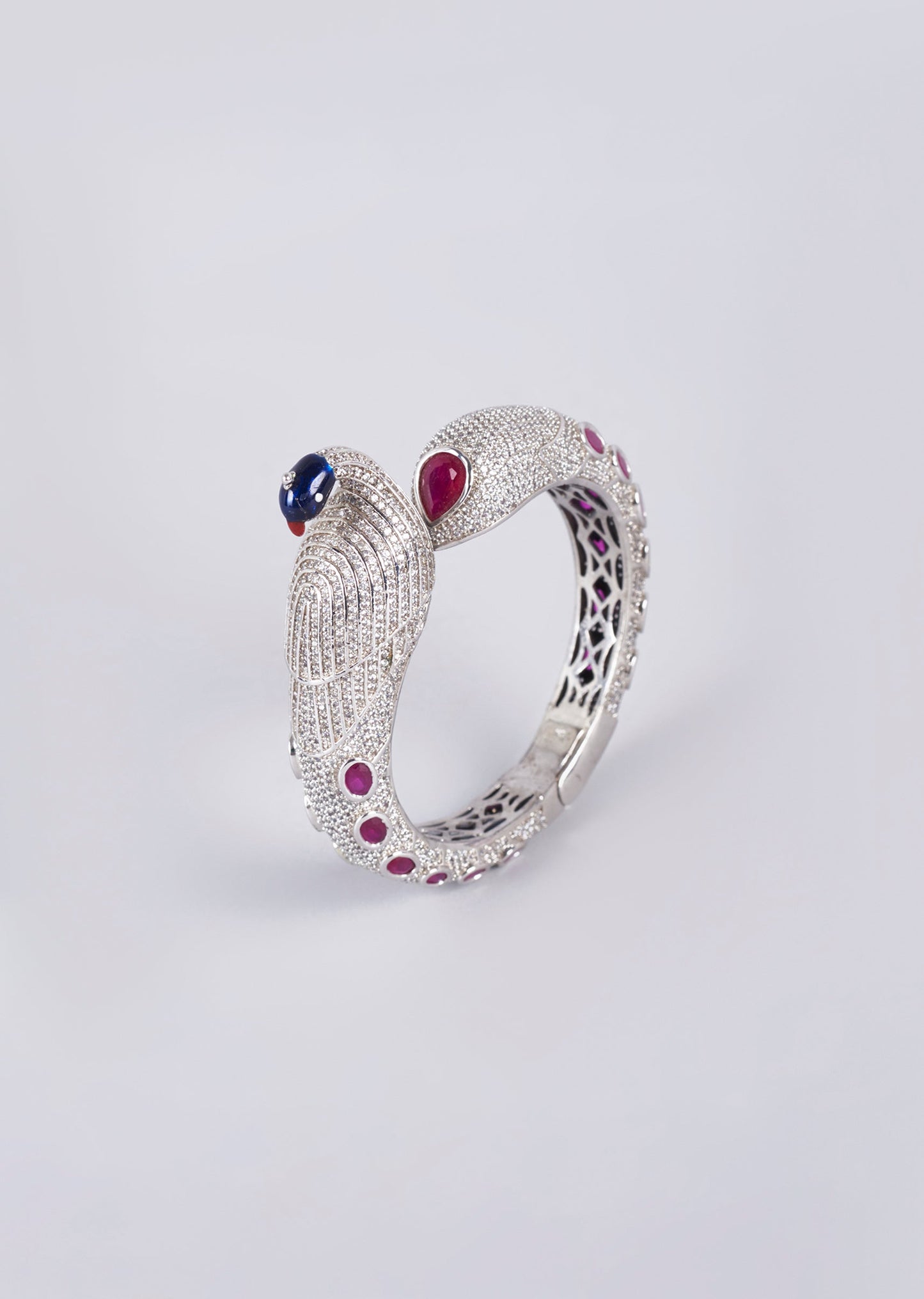White Finish Zircon With Blue And Red Stones Bangle