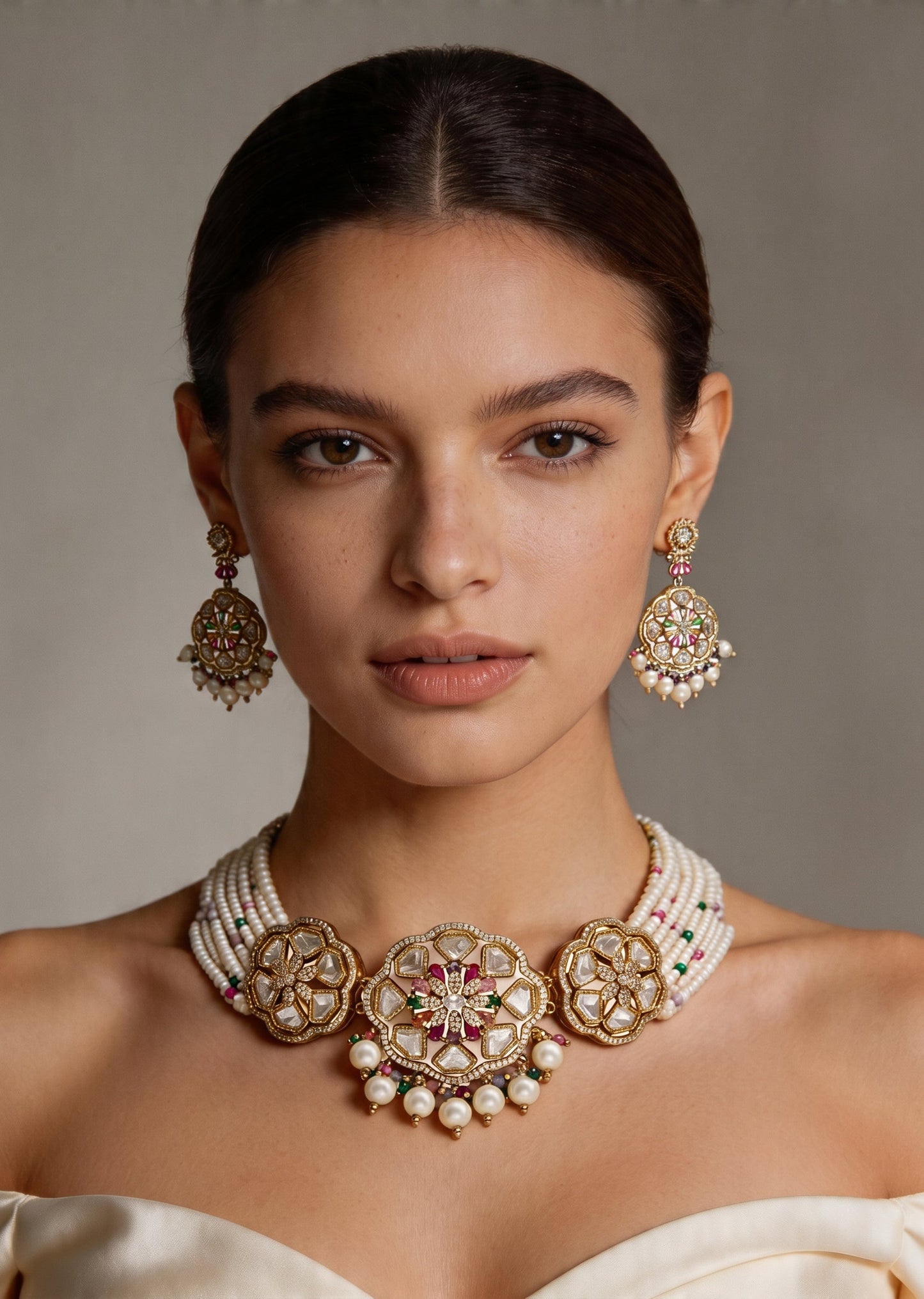 White Gold Festive Necklace Set