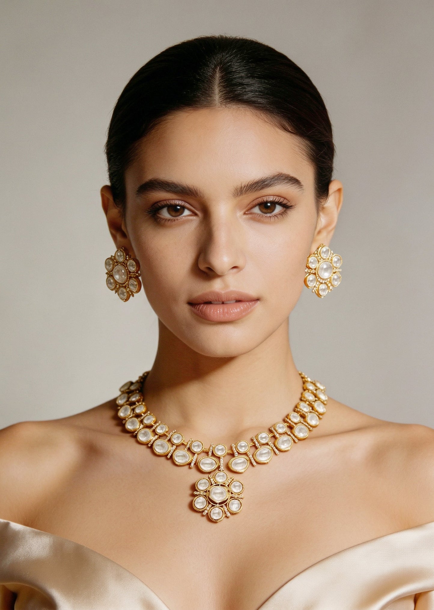 White Gold Pearl Necklace Set