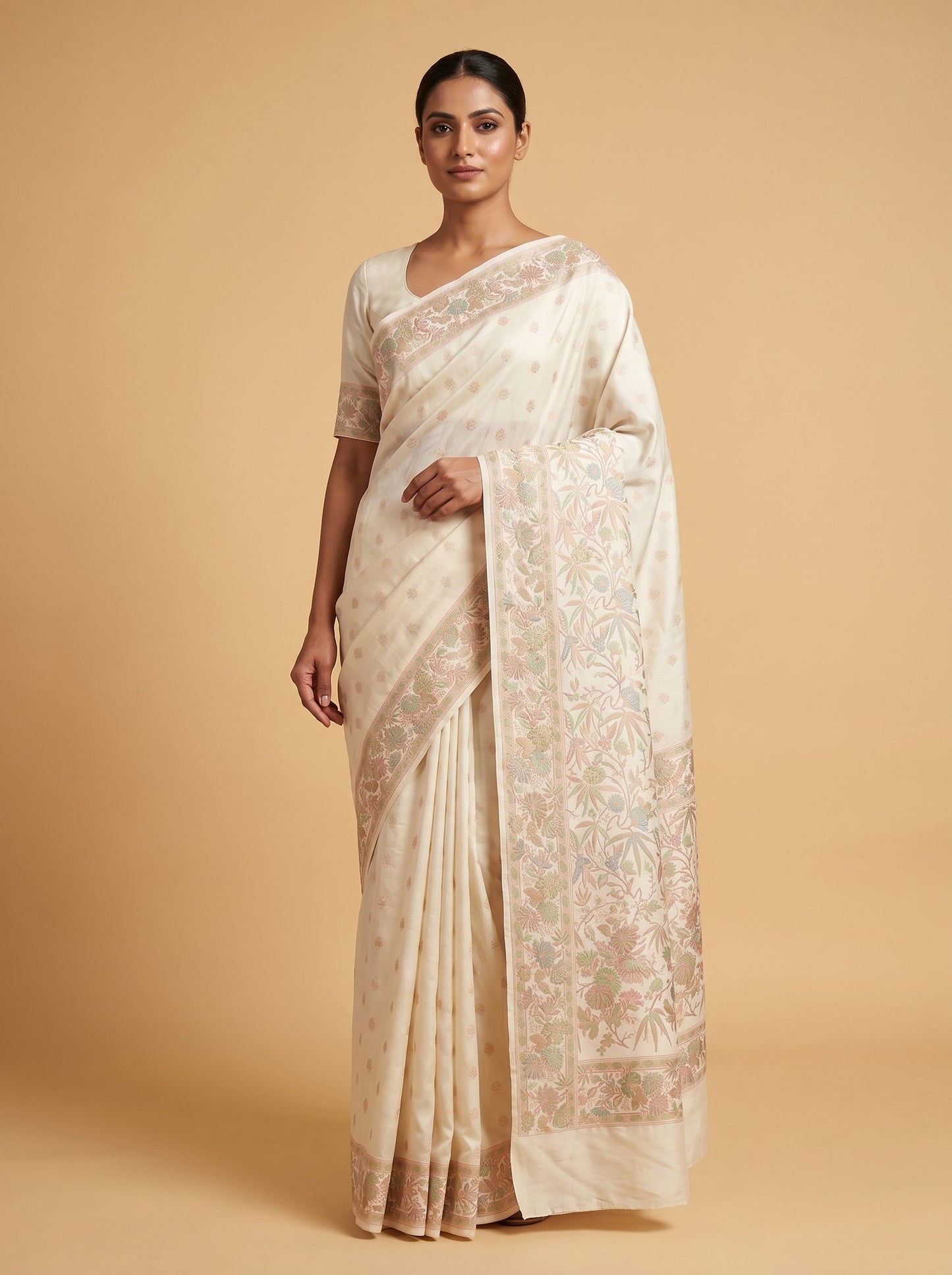 White Handloom Saree with Pure Loom Finish