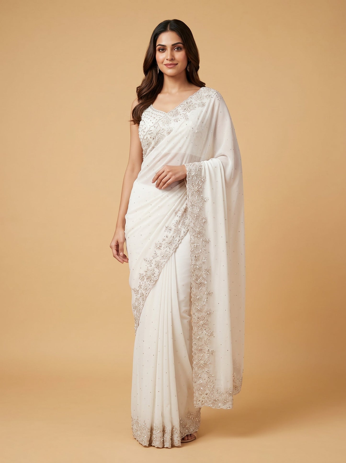 White Ivory Bloom Embroidered Saree